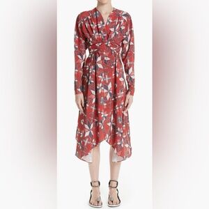 Isabel Marant Tamara Techno Print Long Sleeve Asymmetric Hem Dress